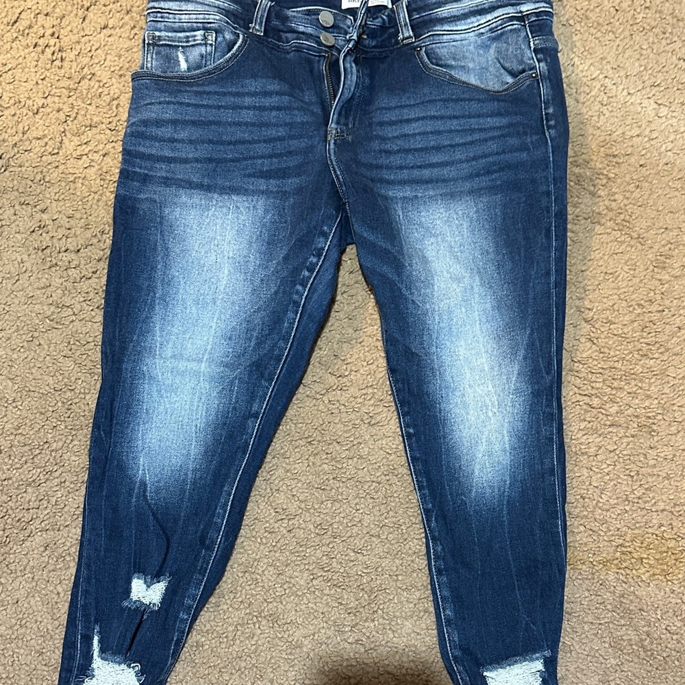 BKE Dark Blue Distressed Ankle Jeans